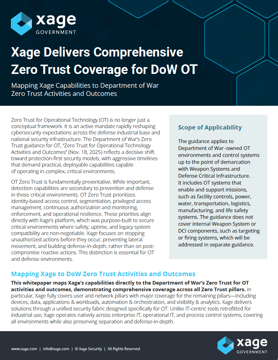 Xage Delivers Comprehensive Zero Trust Coverage for DoW OT